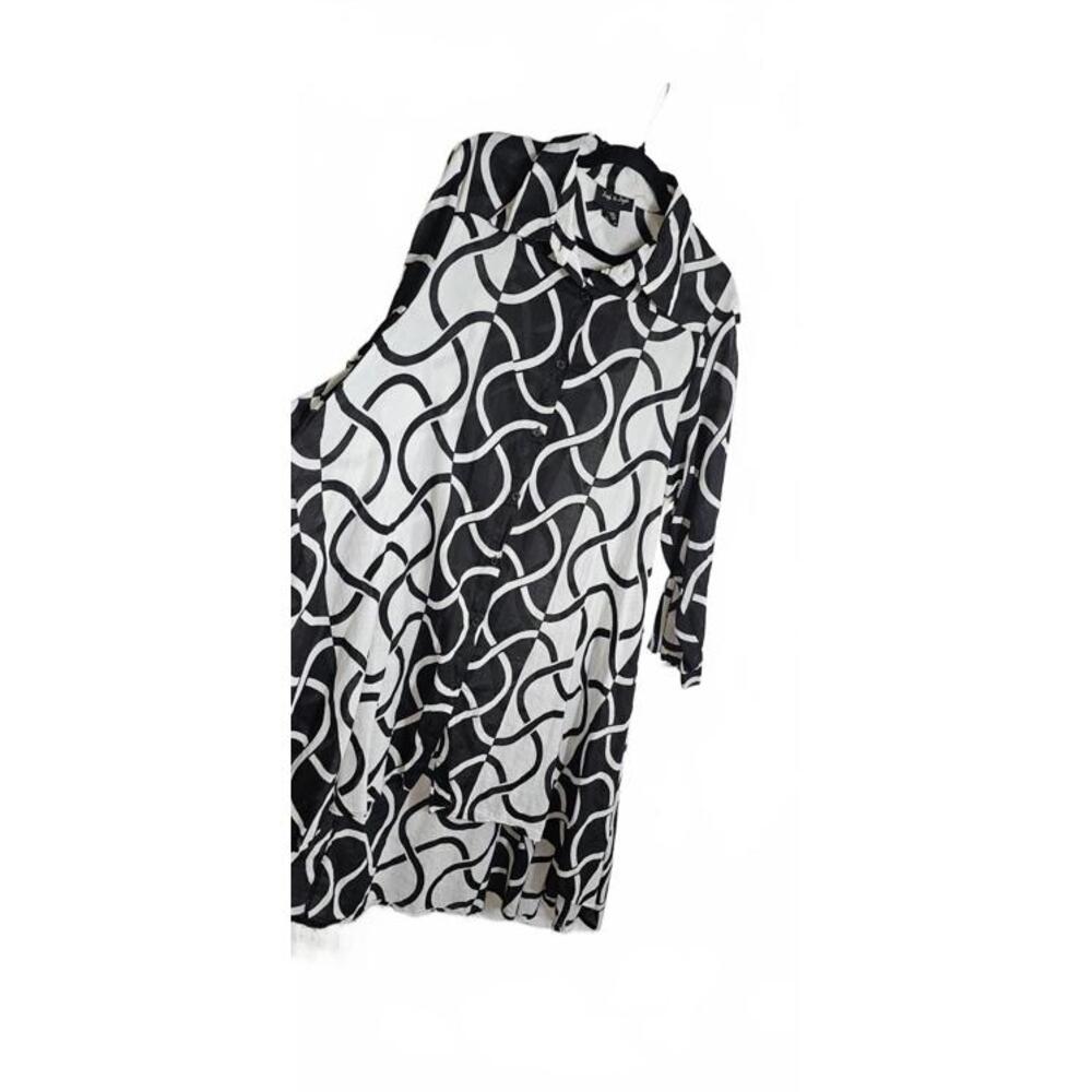 Step in Style 2X Black and White Patterned Long Sleeve Dress 100% Cotton - Picture 7 of 14